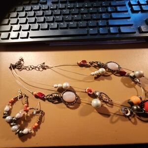 Elegant Multi-Color Beaded Necklace and Earring Set